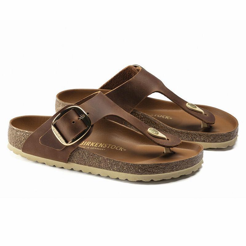 Birkenstock Big Přezkou Læder Gizeh Dame Brune | DK 422UZG